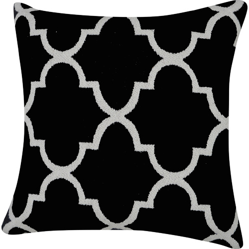 Woven Moroccan Tile Cotton Cushion 40 x 40cm Black