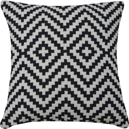 Woven Zig Diamond Cotton Cushion 40 x 40cm Black