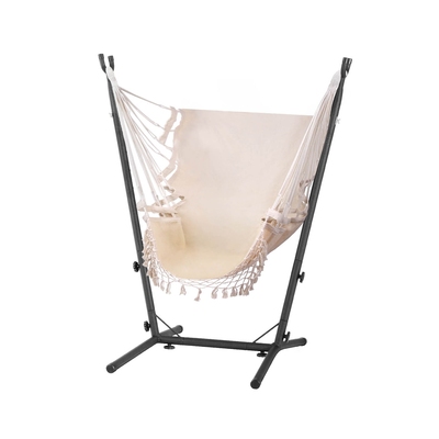 Hammock Chair Outdoor Camping Hanging Hammocks with Metal Stand Cream