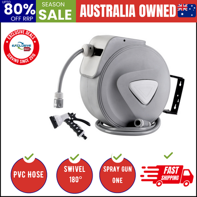 Retractable Hose Reel 30M Garden Water Auto Rewind Spray Gun,8 Bar