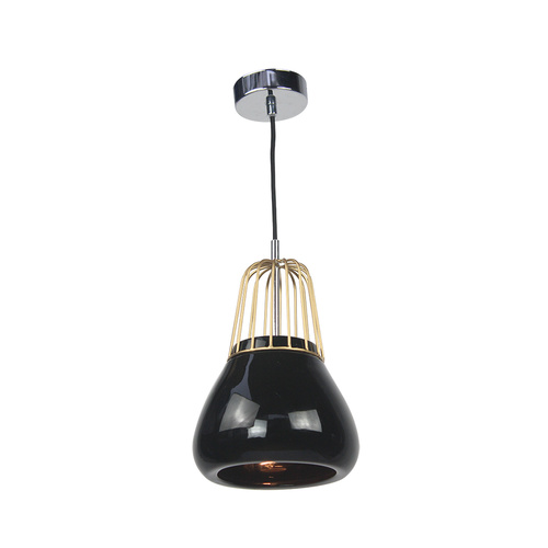 Pendant Light Brass Metal Wire and Black Porcelain 18 x 145cm