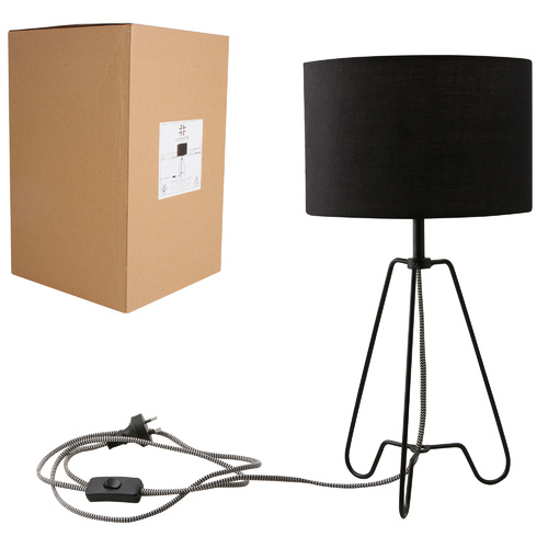 Luminite Metal Tablelamp Black With Black Shade 20 x 20 x 44cm