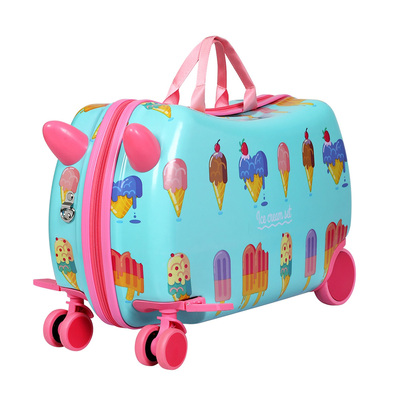 17" Kids Ride On Luggage Children Suitcase Trolley Travel Ice Cream