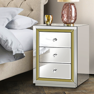 Mirrored Furniture Bedside Table Chest Drawers Gloss Nightstand