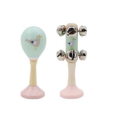 Seagull Wooden Maraca & Bell Stick Set