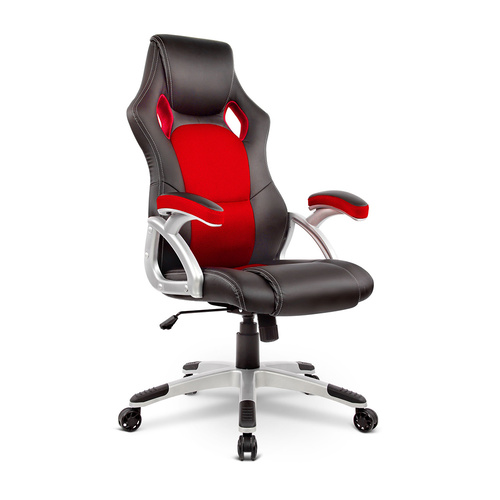 PU Leather & Mesh Racing Style Office Chair - Red