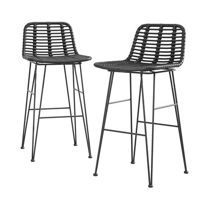 2pcs Outdoor Bar Stools Wicker Dining Chair Bistro Patio Balcony Black