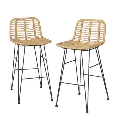 2 Piece Outdoor Bar Stools Wicker Dining Rattan Chair