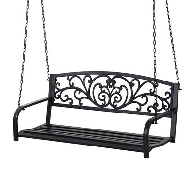 Outdoor Porch Swing Chair Patio Furniture Floral Backrest 2 Seater Black