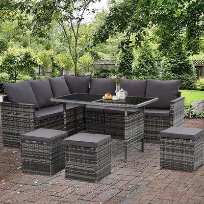 Outdoor Furniture Dining Setting Sofa Set Wicker 9 Seater Storage Cover Mixed Grey