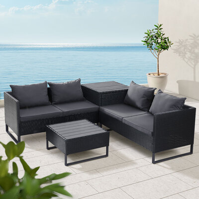 Outdoor Sofa Furniture Garden Couch Lounge Set Wicker Table Chair Black