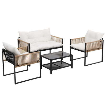 4 Seater Outdoor Sofa Set 4Pcs Table Chair Set Garden Patio Furniture