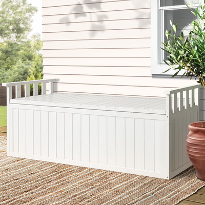 Outdoor Storage Bench Box Wooden Garden Toy Chest Sheds Patio Xl White