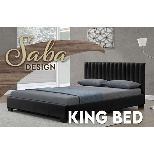 Saba King Size Matt PU Leather Bed Black 183 x 203cm