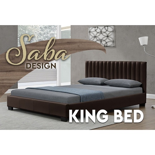 Saba King Size Matt PU Leather Bed Brown 183 x 203cm