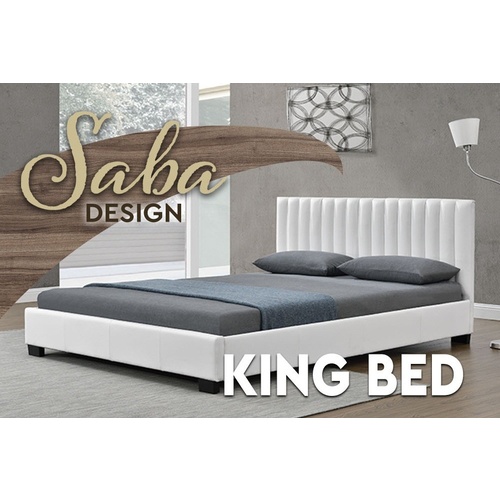 Saba King Size Matt PU Leather Bed White 183 x 203cm