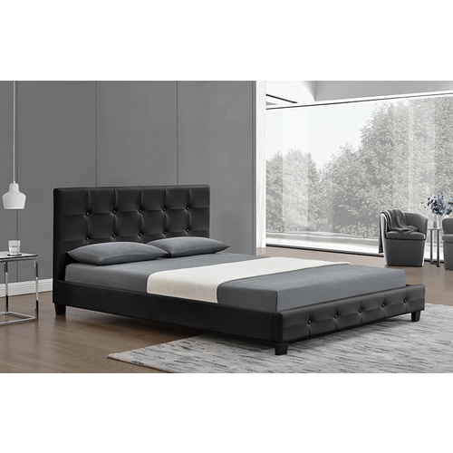 Nadine Queen Size Matt PU Leather Bed Black 152 x 203cm