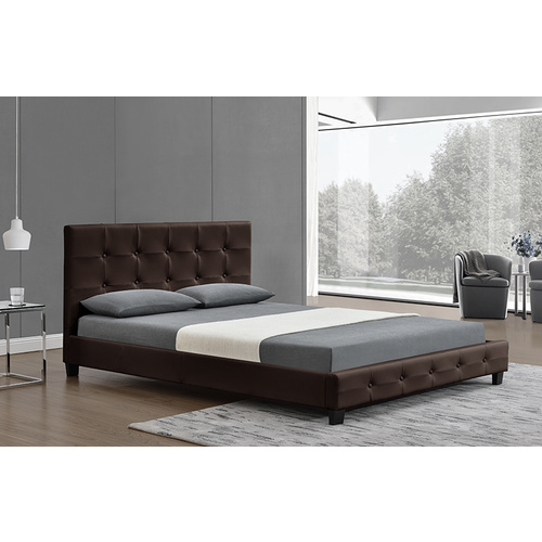 Nadine Queen Size Matt PU Leather Bed Brown/152x203cm