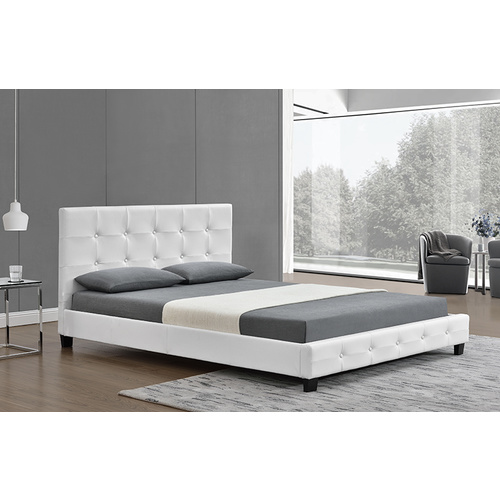 Nadine King Size Matt PU Leather Bed White 183 x 203cm