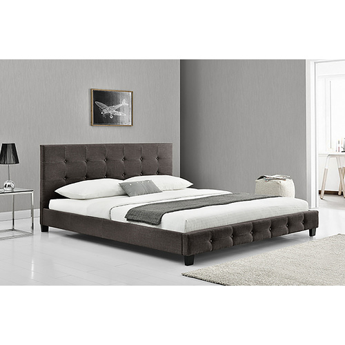 Queen Size Bed Frame Espresso Melange Fabric 203 x 153 x 89cm