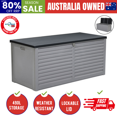 Outdoor Storage Box 490L Container Lockable Garden Bench Tools Toy Shed Black