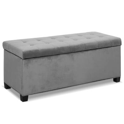 Storage Ottoman Blanket Box Velvet Foot Stool Rest Chest Couch Toy Grey