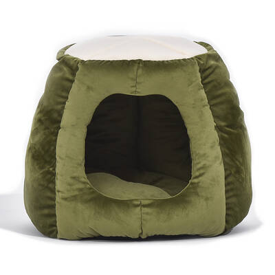 Pet Bed Cat Beds Bedding Castle Igloo Round Nest Comfy Kennel Cave Green M