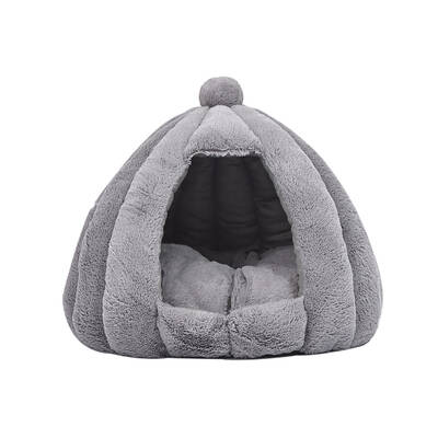 Pet Bed Comfy Kennel Cave Cat Dog Beds Bedding Castle Igloo Nest Grey L