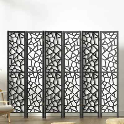 Clover Room Divider Screen Privacy Wood Dividers Stand 6 Panel Black