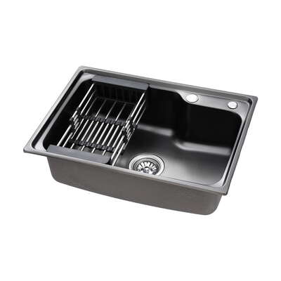 Kitchen Sink 61X43CM Stainless Steel Basin Single Bowl Black Drain Basket