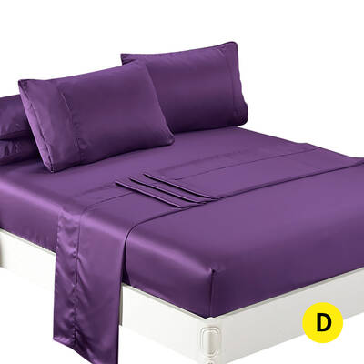 Ultra Soft Silky Satin Bed Sheet Set in Double Size in Purple Colour