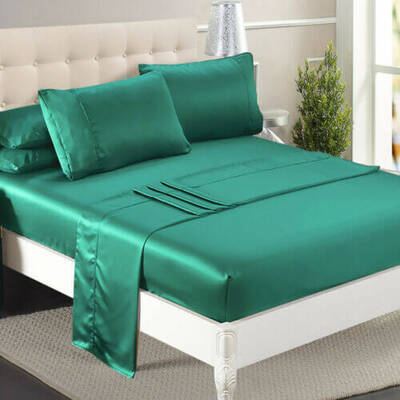 Ultra Soft Silky Satin Bed Sheet Set in King Size in Teal Colour