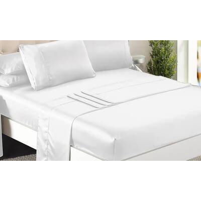 Ultra Soft Silky Satin Bed Sheet Set in King Single Size in White Colour