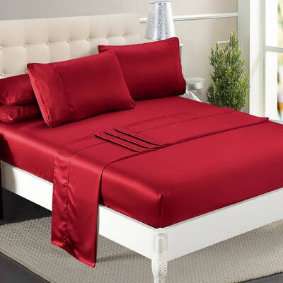 Ultra Soft Silky Satin Bed Sheet Set in Single Size in Burgundy Colour