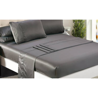 Ultra Soft Silky Satin Bed Sheet Set in Single Size in Charcoal Colour