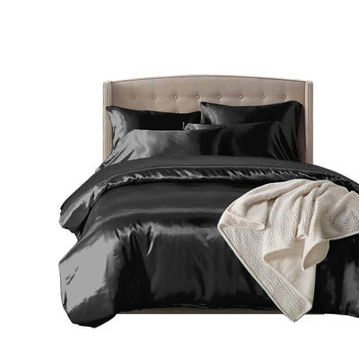 Silk Satin Quilt Duvet Cover Set in Single Size in Black Colour