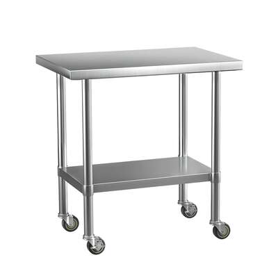 Stainless Steel Kitchen Benches Work Bench Wheels 91X61Cm 430