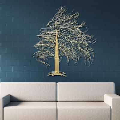 Golden Windy Pine tree 3D piece of wall art