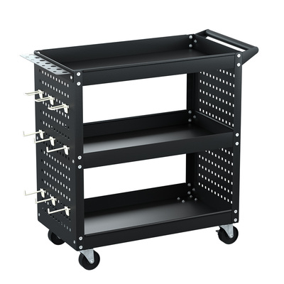 3-Tier Tool Cart Storage Trolley Toolbox Workshop Garage Organizer Black