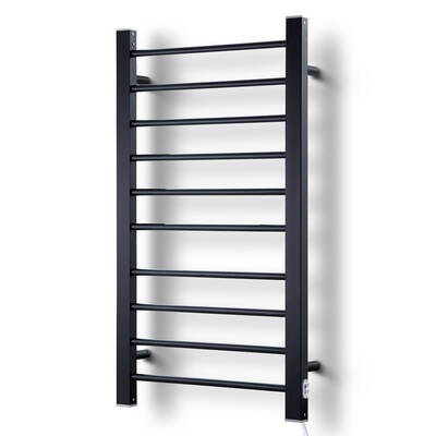 DEVANTI Electric Heated Ladder Towel Rails Bathroom Dryer Clothes Warmer 10 Racks Round Bars Black Rungs