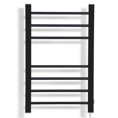 DEVANTI Electric Heated Ladder Towel Rails Bathroom Dryer Clothes Warmer 7 Racks Round Bars Black Rungs