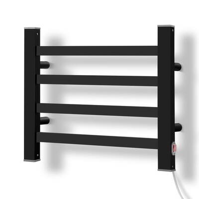 DEVANTI Electric Heated Ladder Towel Rails Bathroom Dryer Clothes Warmer 4 Racks Square Bars Black Rungs