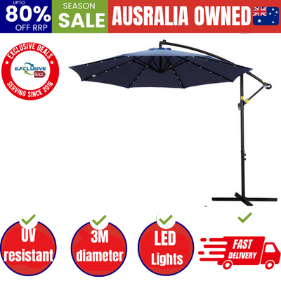 Outdoor Umbrella 3M Cantilever Beach LED Umbrellas Garden Shade Patio