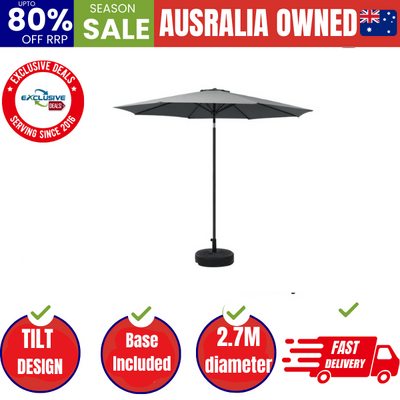 2.7m Outdoor Umbrella w/Base Pole Stand Garden Sun Charcoal