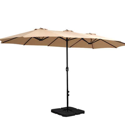 Outdoor Umbrella Beach Twin Base Stand Garden Sun Shade Beige 4.57m