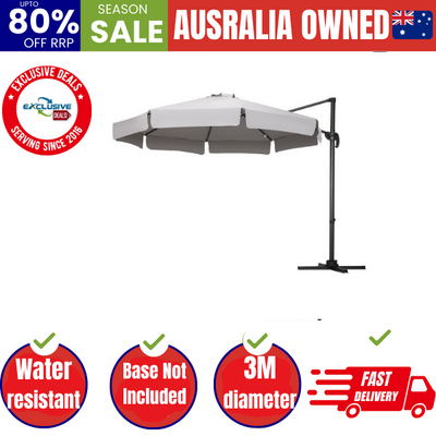 3m Outdoor Umbrella Cantilever 360 Degree Tilt Beach Roma Grey