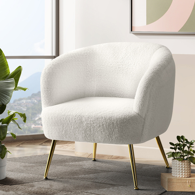 Armchair Lounge Chair Armchairs Sherpa Boucle Sofa White