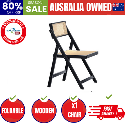 1x Dining Chair Foldable Chairs Cafe Kitchen Lounge Wooden Rattan Seat