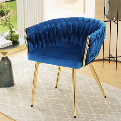 Dining Chair Velvet Weaving Armchair Blue