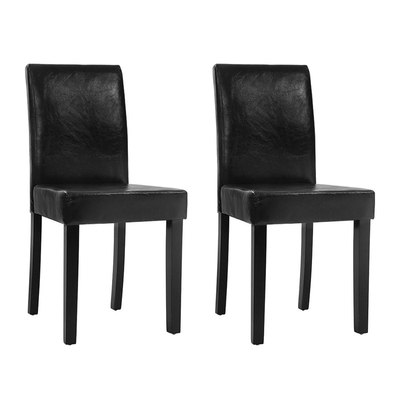 2x Dining Chairs PU Leather Padded High Back Wood Cafe Kitchen Black